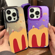Hand Drawn McDonald's Bear Phone Case Compatible for IPhone 15 14 13 12 11 Pro Max 7/8 Plus Se2020 Xr X Xs Max Macropore Lens Shockproof Hard Silicone Back Cover