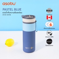 Asobu Aspen Pastel Blue Ceramic Vacuum Water Bottle Keeps Cool And Hot 2-in-1 Cap (Straw + Sip Openi