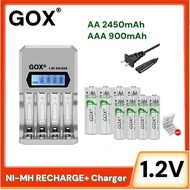 GOX AA 2450mAh/AAA 900mAh Ni-Mh Rechargeable Battery With GOX 4 Slots LCD Display Smart Battery Char