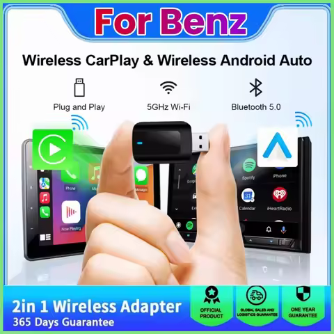 New Mini Wireless Carplay Adapter Android Auto 2in1 Plug and Play For Mercedes Benz A C E S GLA GLB 