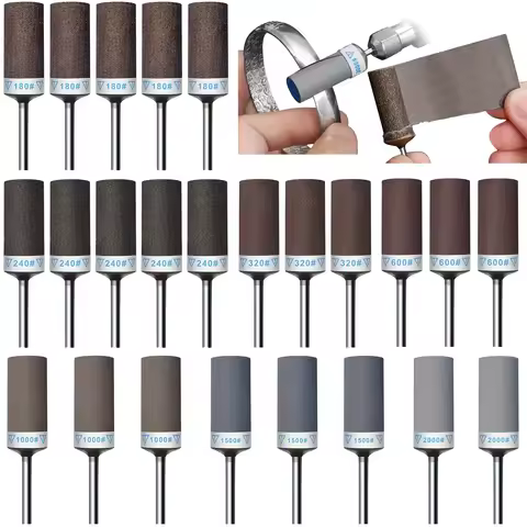 24pcs Sandpaper Stick Sanding Drum Polishing Heads with 3mm Shank for Rotary Tools Metal Rust Remova