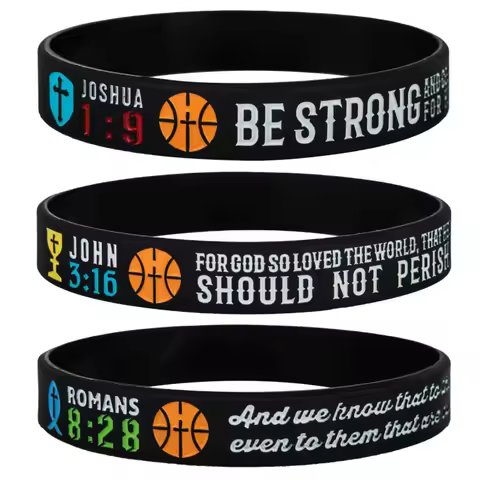 1pc/3pcs Christian Bible Verse Basketball John 316 Joshua 19 Romans 828 rubber bracelet silicone wri