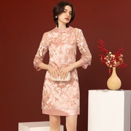 【MEDUSA】新中式粉紅刺繡小禮服(M-XL) | 禮服洋裝 媽媽禮服