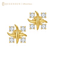 ［Real Diamond］Queensun 40points 18K Crossed Cross  Lab Grown Diamond Earrings 黄金十字架交叉钻石耳钉Earring for
