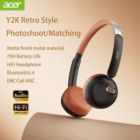 Acer Y2K Bluetooth Headphone -45dB BT-5.4 INS Retro style Headsets 70H Playtime Over Ear Retro ins S