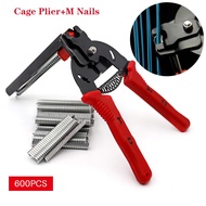 Cage Clamp Tool Hog Ring Pliers with 600Pcs M Nails for Pet Poultry Wire Fencing Cages Installation