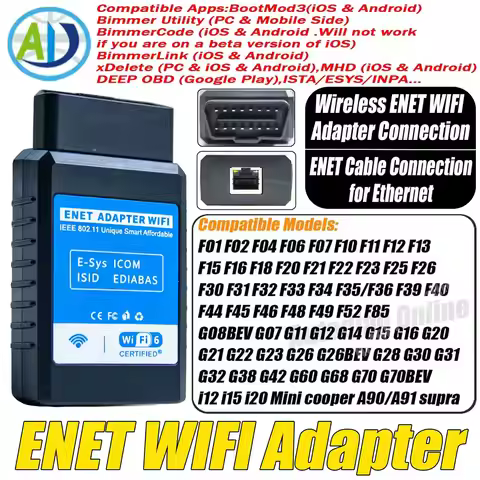 ENET WiFi Adapter For F/G/I/Mini Series OBD2 Diagnostic Scanner for BimmerCode/Bootmod3/xDelete/MHD 