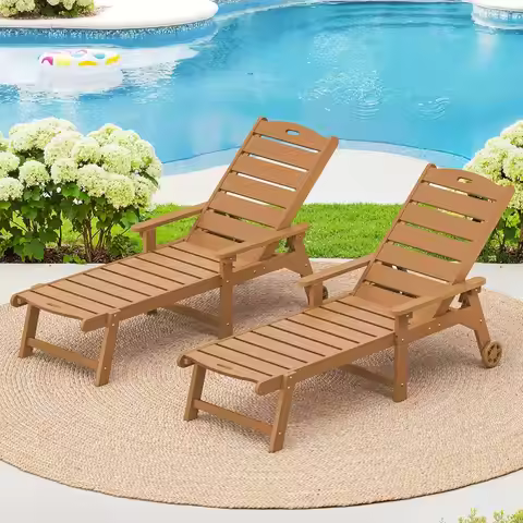 Outdoor Chaise Lounge Chairs Set of 2, HDPS Chaise Lounger, 5 Positions Adjustable Lounge Chairs, Cu
