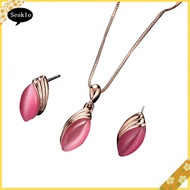 [SK] Faux Gemstone Marquise Pendant Necklace Ear Stud Earrings Women Jewelry Set