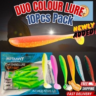 【10PCS PACK】DUO COLOUR T-Tail Lure bait soft plastic lure fishing umpan casting Siakap Haruan Toman