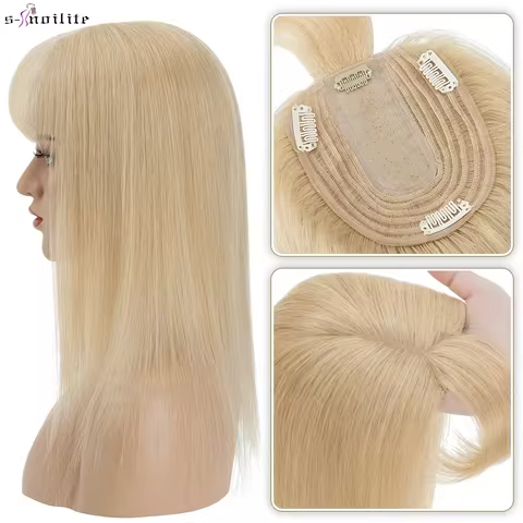 S-noilite Hair Toppers 10x12cm Women Topper 3.5x9cm Silk Base Natural Hair Wig 100% Human Hair For W