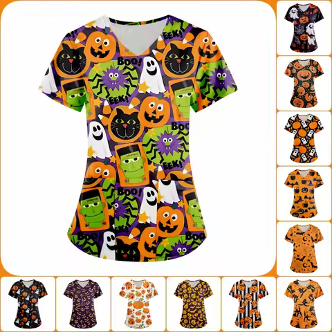 Halloween Nurse Tee Shirt Short Sleeved Nursing Medical Uniforms Shirts Unisex Tee Hotel Hospital Do