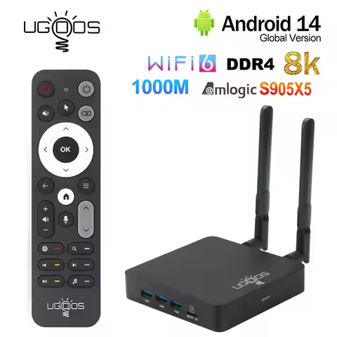 UGOOS AM9 Android 14.0 Smart TV Box Amlogic S905X5 Cortex-A510 LPDDR4X 4GB 64GB WIFI6 BT5.2 1000M Se