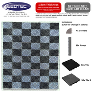 LEDTEC Grid Tiles Matting: 40x40cm Floor Mat System for Garages & Beyond - Durable Polypropylene Gri