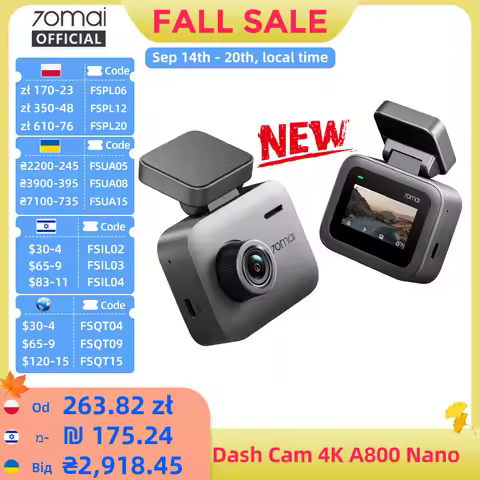 70Mai Dash Cam A800 Nano True 4K Hdr with 140 ° Fov, F1.55 Aperture Wi-Fi 6 Supercapacitor Car Camer