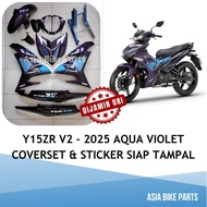 Yamaha Original Y15ZR V2 Body Cover with Graphic / Coverset siap tampal Stripe 2025 Purple Aqua Viol
