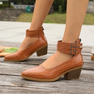 European-American Style Women’s Back-Zip Heeled Shoes with Square Toe