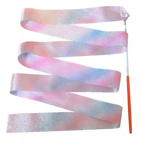 2M/4M Art Gymnastics Ballet Dance Ribbon with Twirling Stick Kid Flashing Glitter Sport Performance 