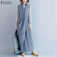 ZANZEA ผู้หญิงขนาดยาวพิเศษ Maxi Sundress ปาร์ตี้ชุดราตรีค็อกเทล