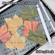 50 Pcs/pack Simulated Maple Leaf Post-it Notes Wishing Wall Decorative Stickers Message Stickers