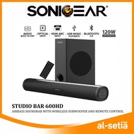 SONICGEAR STUDIOBAR 600HD AIRBASS SOUNDBAR | 120W MAX OUTPUT BLUETOOTH 5.0 DSP REMOTE CONTROL