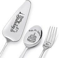 Happy 81st Birthday Personalized Laser-Engraved Stainless Steel Birthday Party Utensil Set - Cake Se