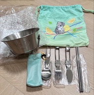 Mofusand 露營 餐具 套裝 不銹鋼 摺疊 碗 筷子 貓咪 貓 雷射 雕刻 camping tableware cat