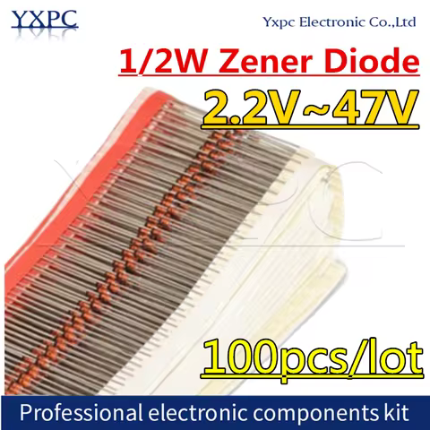100PCS 1/2W Zener Diode 0.5W 2.2V~47V 3V 3.3V 4.7V 5.1V 6.8V 9.1V 12V 16V 18V 22V 27V 33V 36V 43V BZ