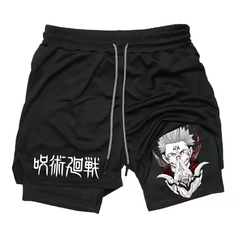 Men's Sports Shorts Jujutsu Kaisen Anime Graphic 2 in 1 Compression Shorts for Men Quick Dry Gym Per