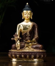 藥師佛7寸純銅鎏尼泊爾手工彩繪開光如結緣佛像