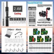 shimano Joran Pancing Fishing Rod Set Pancing Casting 1 Set Murah Reel bc+Casting Rod+Line+Hook+Lure
