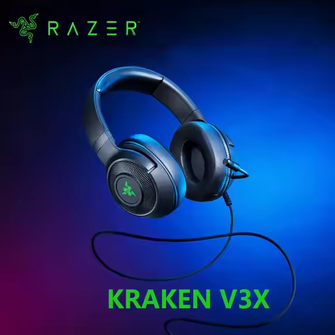 Razer Kraken V3 X Wired Gaming Headset 7.1 Surround Sound Triforce Driver Chroma RGB Headphones with