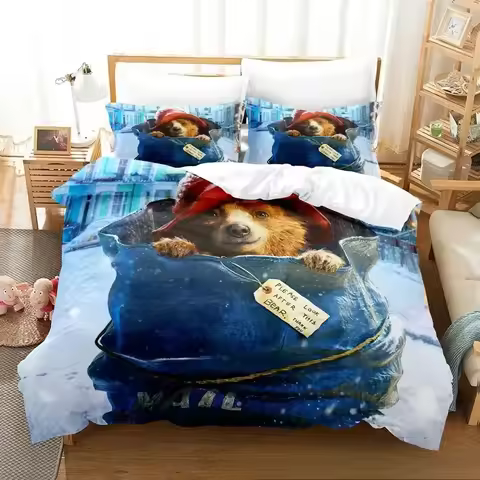 3D Print Cartoon Paddington Bear Bedding Set Boys Girls Twin Queen King Size Duvet Cover Pillowcase 