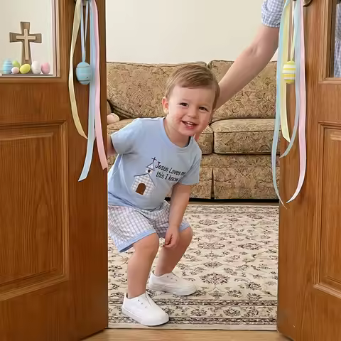 Kids Baby Boys Summer Set Short Sleeve O-Neck Cross Letter House Embroidery T-shirt Tops Plaid Short
