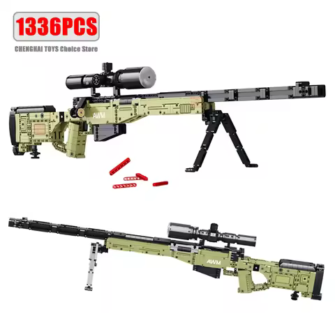 Military Weapons AWM Sniper Rifles Model Building Blocks MOC Army Large Firearms Arms Bricks DIY Gun