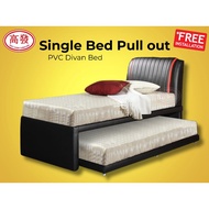 PVC Leather Divan Bed Single Bed +Pull out Bed Katil Bujang katil Single + 4" inch Rebond Mattress