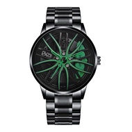 [Miracle Watch Store] นาฬิกาข้อมือแฟชั่นผู้ชายสายสแตนเลสสีดำ Creative Wheel Dial Men นาฬิกาควอตซ์นาฬ