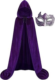 Velvet Hooded Cloak Full Length Adult Kids Halloween Party Cape for Witch Vampire Cosplay