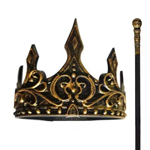 Adult Cosplay Costume Props Set, King Crown & Scepter, Wizard Short Magic Wand, Long Witch Staff, Eg
