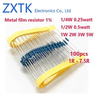100PCS Metal film resistor 1% 1/4W 0.25watt 1/2W  0.5watt 1W 1R 1.5R 1.8R 2R 2.2R 2.4R 3R 3.3R 3.6R 