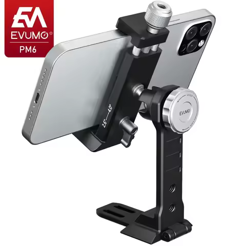 EVUMO PM6 Metal Phone Holder Tripod 360° Rotate Cold Shoe Mount Arca Swiss Quick Release Plate Clamp