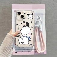 [ Case+Support Strap] Glossy Clear Case Cartoon Motif For Oppo A15 A16 EK A17 K A18 A3S A39 A31 A38 