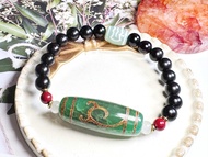 Tibetan Dzi Beads Green Agate Dragon Scales Green Tara Dzi with Dapeng Bird Dzi Beads 藏传老矿绿玛瑙龙鳞纹绿度母天