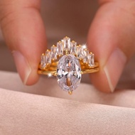 4.5CT Real Moissanite Oval Cut Diamonds With GRA Certificate Engagement Ring Sets 925 Sterling Silve