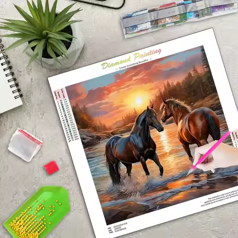 RUOPOTY Diamond Painting Home Wall Art Decor Diamond Embroidery Horse Full Round Diamond Art Handiwo