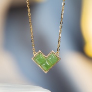 สร้อยคอเงิน S925ผู้หญิงทรงสี่เหลี่ยมหยกเขียวธรรมชาติ TIMESWIND พร้อมใบรับรอง