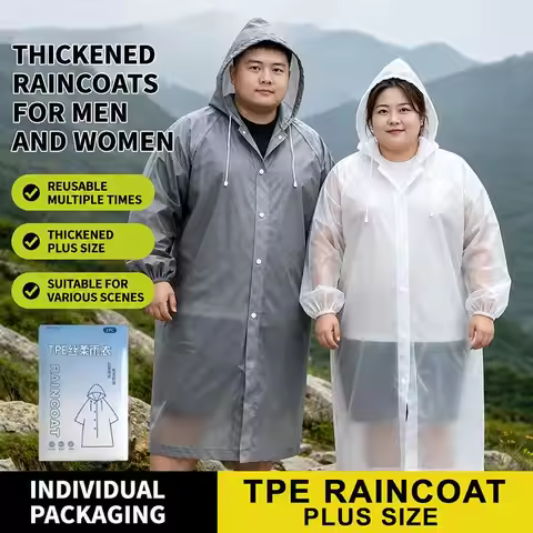 Oversized Thick TPE Raincoat With Hood Reusable Waterproof Outfit For Men Women Hiking Camping And V