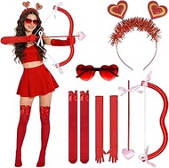 Valentine's Day Costume Accessories Set Red Heart Outfits Cupid Dress Up with Bow and Arrow Prop for