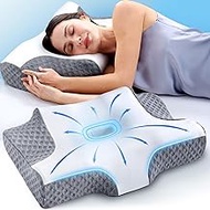 ESAHOMI Cervical Pillow for Neck Pain Relief, Odorless Memory Foam Pillows with Cooling Case (White)