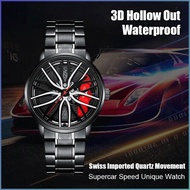 Men's Waterproof Wheel Style Quartz Watch Low-profile Skeletonized Car Wheel Waterproof Watch